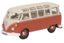 Oxford Diecast 76VWS001 VW T1 Samba Bus Sealing Wax Red Beige Grey Front And Side