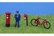 PD Marsh PDZ7 OO Gauge Painted Postman Bike & Postboxes