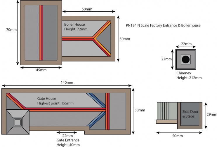 Metcalfe PN184 Factory Entrance and Boiler House dimensions