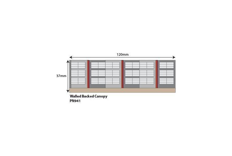 Metcalfe PN941 Wall Backed Platform Canopy N Gauge Card Kit dimensions