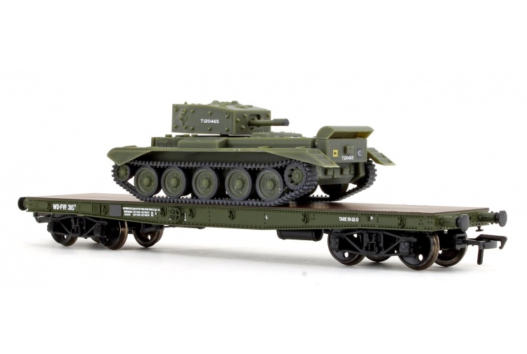 Bachmann 38-725 WD 50T Warflat Bogie Wagon And WD Khaki Green Cromwell MK4 Tank Front Right