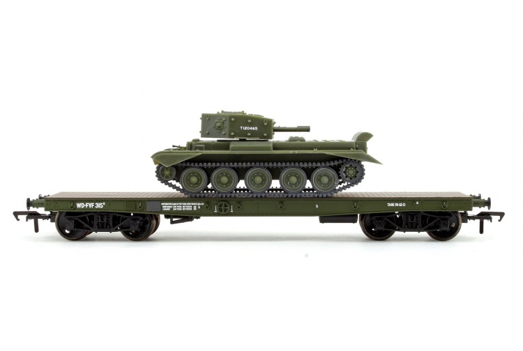 Bachmann 38-725 WD 50T Warflat Bogie Wagon And WD Khaki Green Cromwell MK4 Tank Side