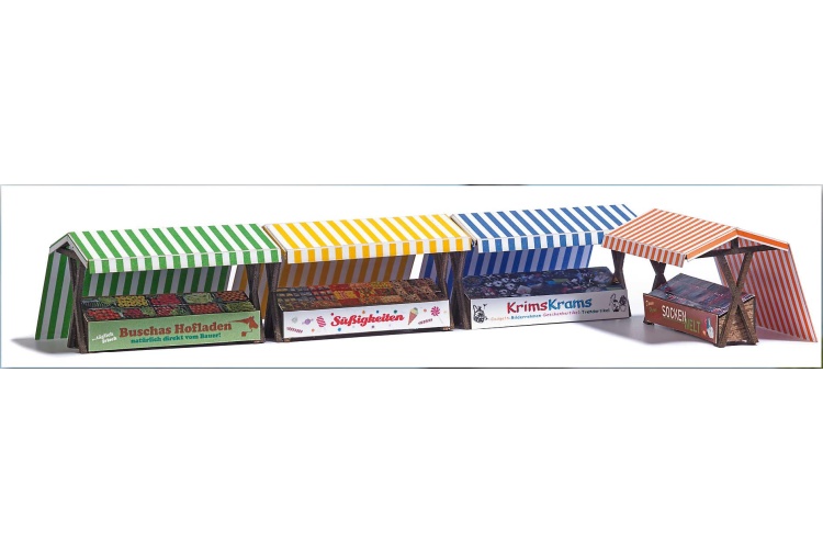 Busch 1824 OO Scale Market Stalls Kit (Pack of 4)