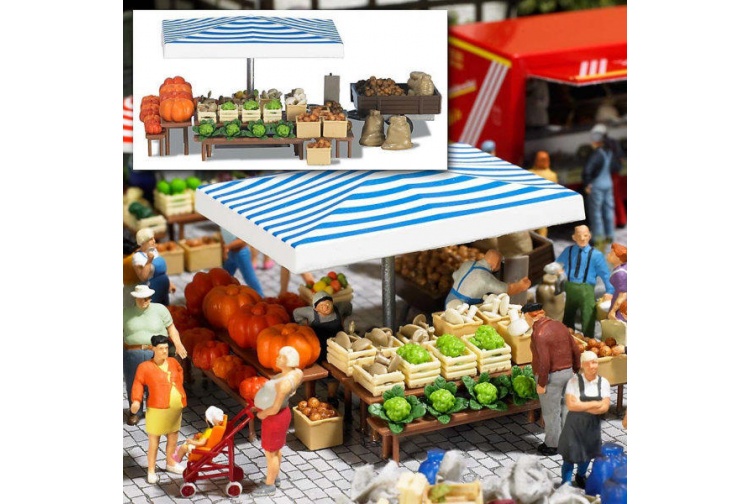 Busch 1070 Market Stall With Vegetables OO/HO Gauge Plastic Kit
