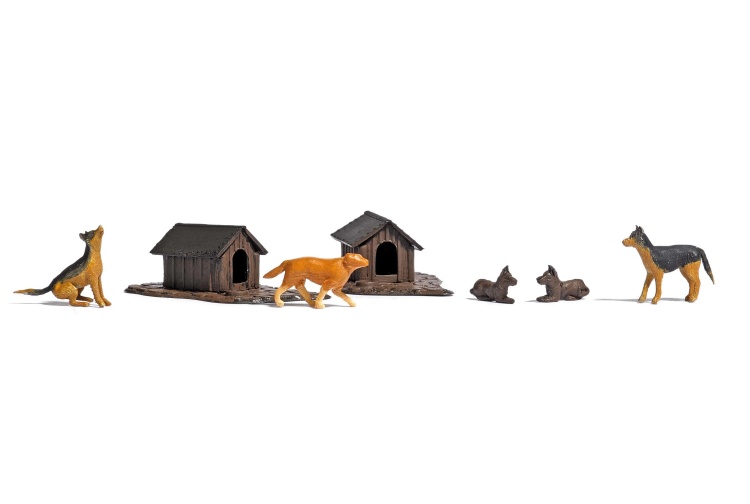 busch_1197_2_dog_houses_with_5_dogs_ho_gauge