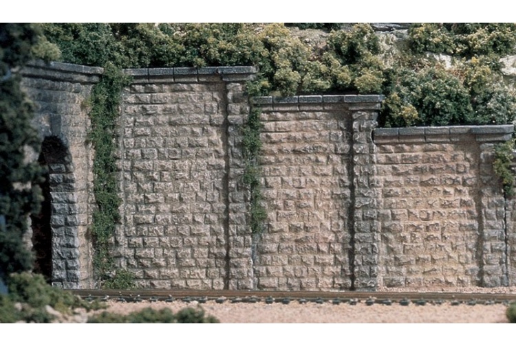 Woodland Scenics C1259 OO Gauge Cut Stone Retaining Walls completed
