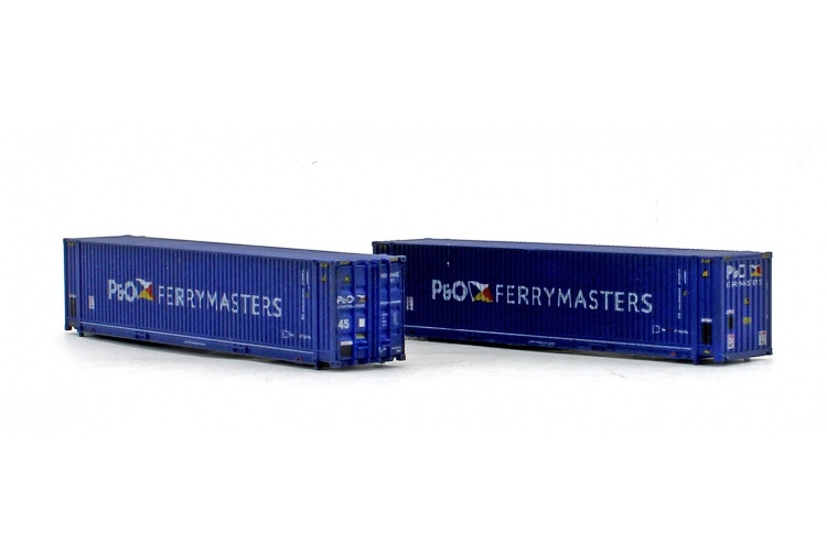 Dapol 2F-028-105 45ft Hi-Cube Containers P&O Ferry 0084602/0080377 Weathered Front Right