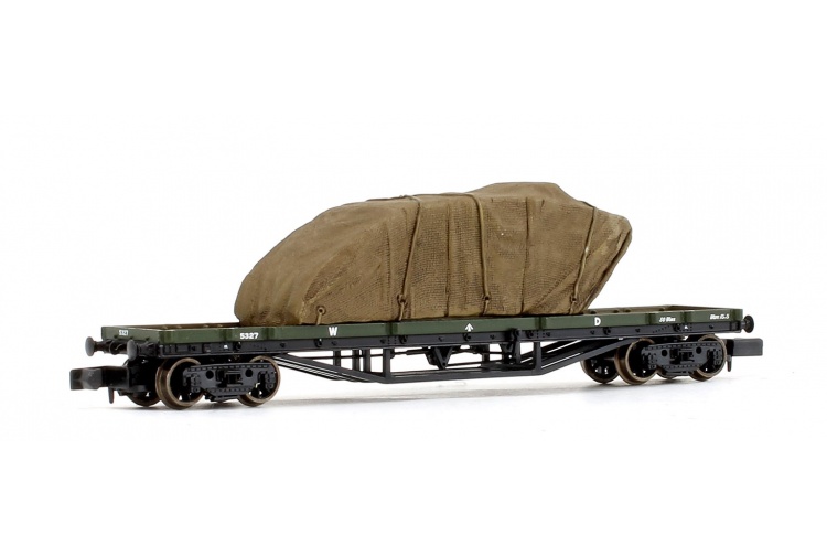 Graham Farish 373-928 30 Ton Bogie Bolster WD WW1 Khaki with Sheeted Tank Load