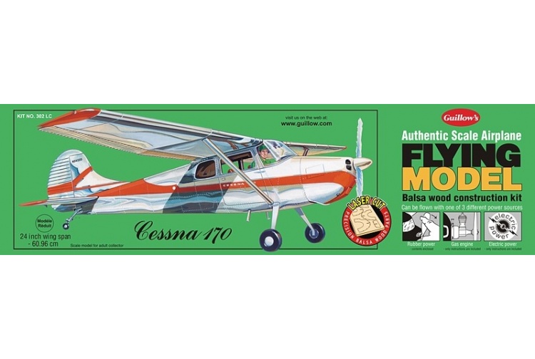 Guillow's 302LC Cessna 170 Balsa Wood Model Aircraft Kit Package