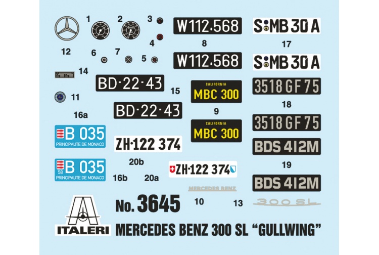 Italeri 3645 Mercedes Benz 300 SL Gullwing Decals