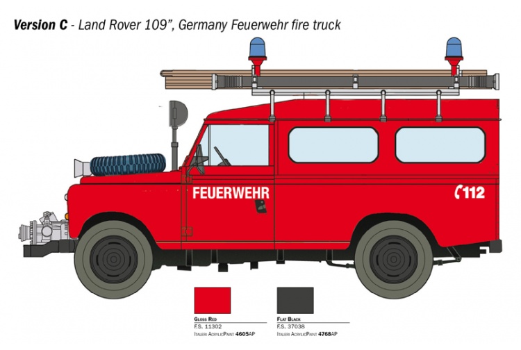 Italeri 3660 Land Rover Fire Truck Decals Layout Germany