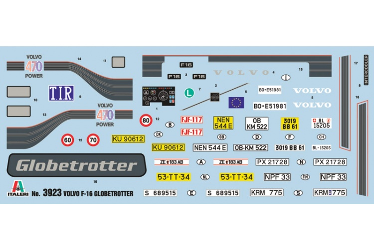 Italeri 3923 Volvo F16 Globetrotter 1:24 Scale Kit Decals