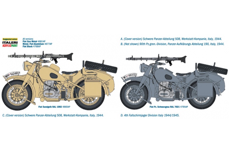 Italeri 7403 German Military BMW R75 Motorcycle And Sidecar Decal Layout