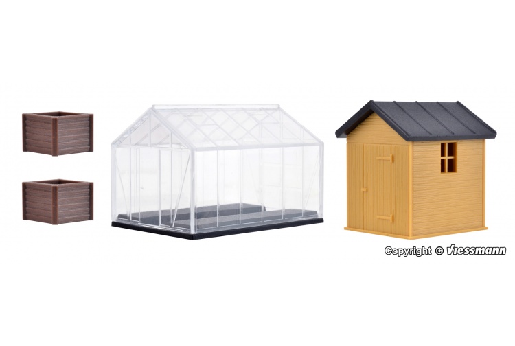 Kibri 38144 Greenhouse Garden Shed And Compost Bins
