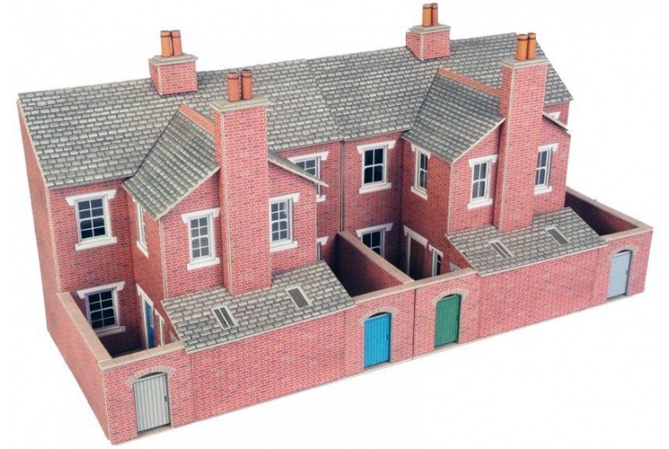 Metcalfe PO276 Low Relief Red Brick Terraced House Backs OO Gauge Card Kit