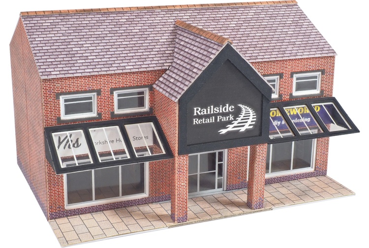 N scale self assembly card kit of a modern retail unit