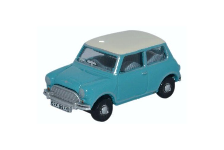 Oxford Diecast 76MN008 Austin Mini Surf Blue/Old English White 1:76 Scale Model