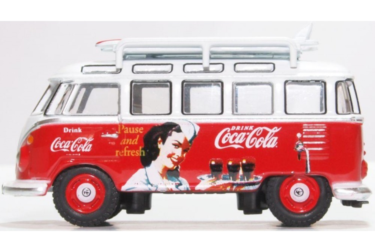 Oxford Diecast 76VWS008CC VW T1 Bus And Surfboards Coca Cola Nearside