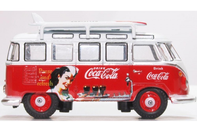Oxford Diecast 76VWS008CC VW T1 Bus And Surfboards Coca Cola Offside