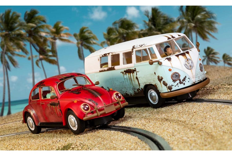 Scalextric C3966A Rusty Rides Volkswagen Beetle & T1B Camper Van - Limited Edition (2-Car Set) Sandy Track